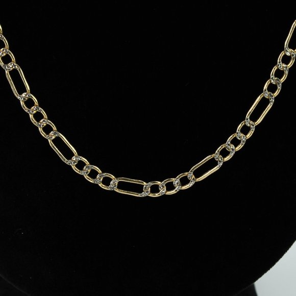 14k Two-Tone Gold Diamond Cut Figaro Link Chain Necklace - 24" - Picture 1 of 5